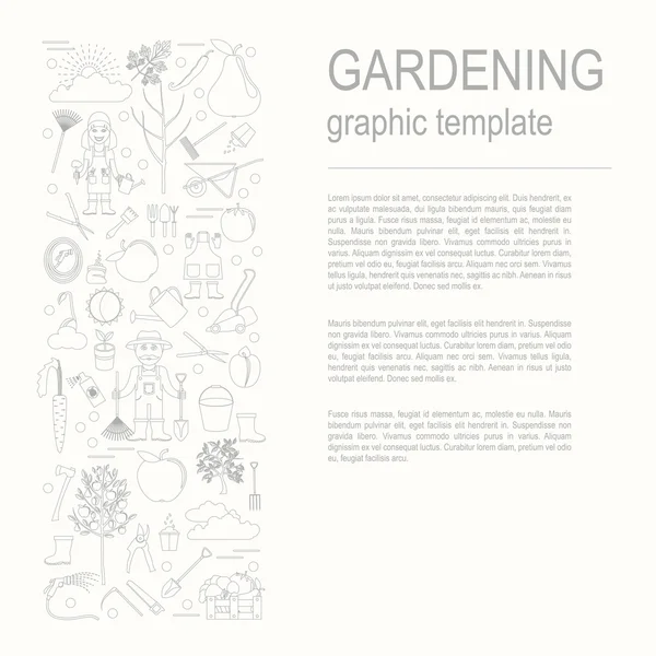 Travaux de jardinage, infographie agricole. Modèle graphique. Style plat — Image vectorielle