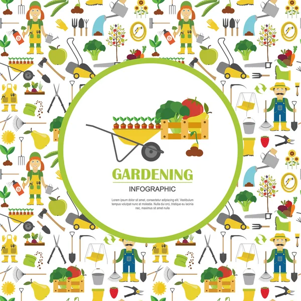 Gardening work, farming infographic. Graphic template. Flat styl — Stock Vector