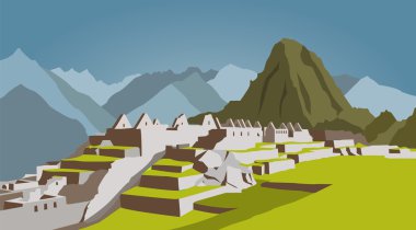 Şehir binaları grafik şablonu. Peru. Machu Picchu