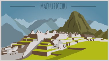 Şehir binaları grafik şablonu. Peru. Machu Picchu