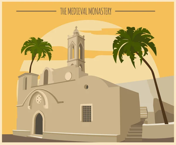 Plantilla gráfica de edificios urbanos. Monasterio de Ayia Napa — Archivo Imágenes Vectoriales