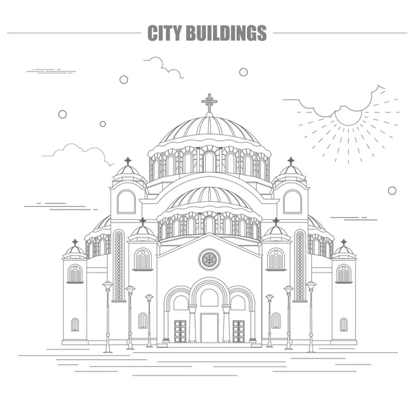 Plantilla gráfica de edificios urbanos. Catedral de Belgrado . — Vector de stock