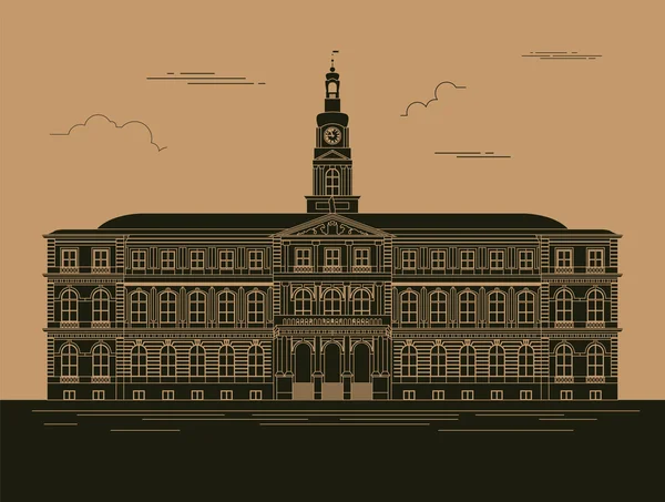 Stad gebouwen grafische sjabloon. Stadhuis. Rigas koepel. — Stockvector