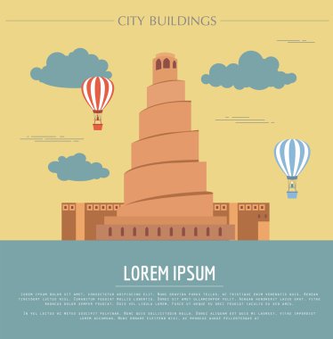 Şehir binaları grafik şablonu. Irak. Samarra.