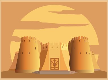 Şehir binaları grafik şablonu. Tacikistan kale. 