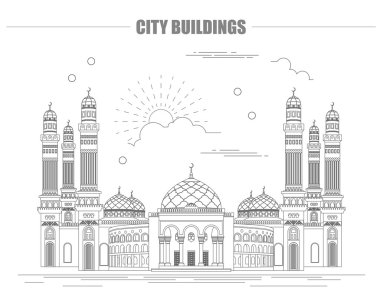 Şehir binaları grafik şablonu. Al sarı Camii. Yemen.