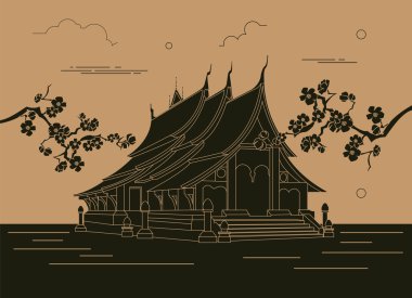 Şehir binaları grafik şablonu. Laos. Luang Prabang. 