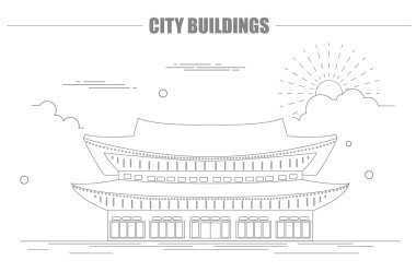 Şehir binaları grafik şablonu. Güney Kore. Mutluluk parlayan 