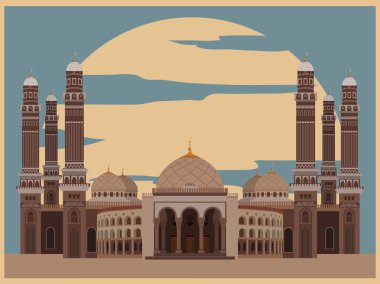 Şehir binaları grafik şablonu. Al sarı Camii. Yemen.