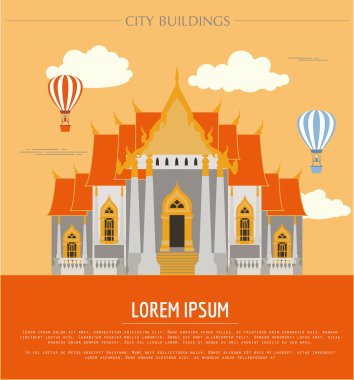 Şehir binaları grafik şablonu. Tayland. Mermer Tapınak. 