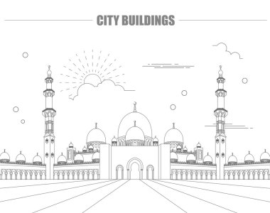 Şehir binaları grafik şablonu. BAE Camii.
