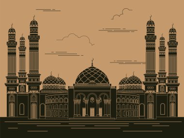 Şehir binaları grafik şablonu. Al sarı Camii. Yemen.