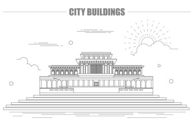 Şehir binaları grafik şablonu. Kuzey Kore. Camii. 