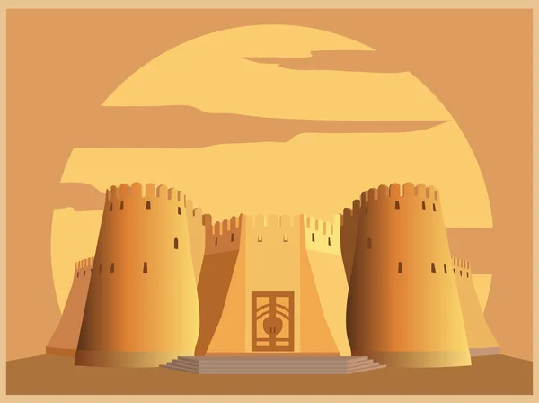 Stad gebouwen grafische sjabloon. Tadzjikistan Fort. — Stockvector