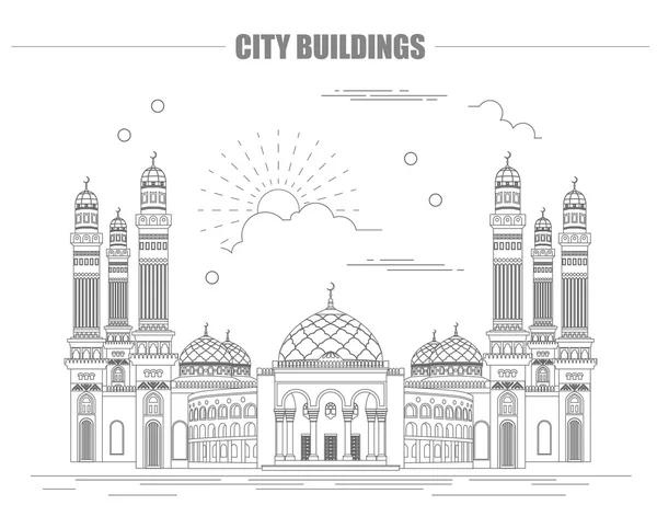 Stadens byggnader grafisk mall. Al Saleh moskén. Jemen. — Stock vektor
