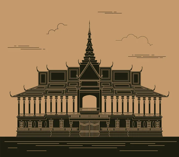 Plantilla gráfica de edificios urbanos. Palacio Real. Camboya . — Archivo Imágenes Vectoriales