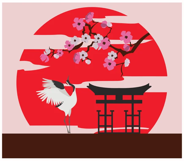 Városi épületek grafikus sablon. Japán kert. — Stock Vector