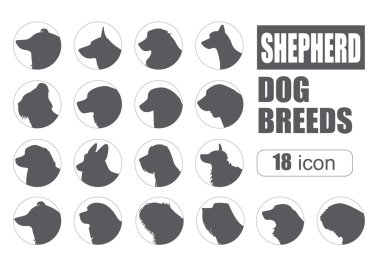 Köpek ırkları. Çoban köpeği Icon set. Düz stil