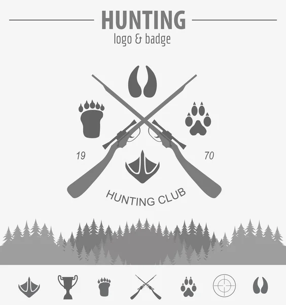 Hunting logo and badge template. Equipment.  Flat design. Vector — Stock Vector