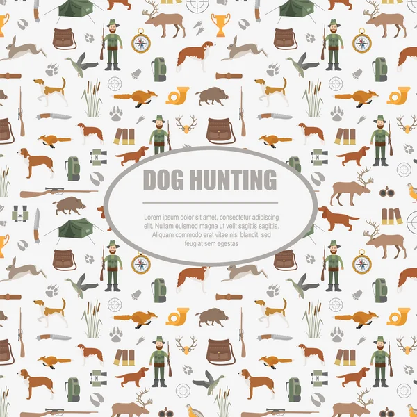 Схема охоты. Охота на собак, оборудование. Плоский стиль — стоковый вектор