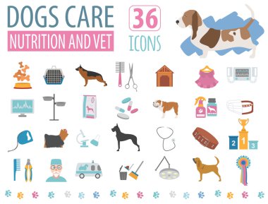 Dog icon set. Heatlh care, vet, nutrition, exhibition clipart