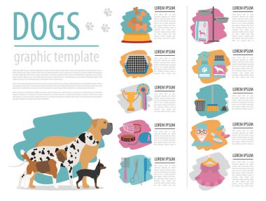 Köpek bilgi grafik şablonu. Heatlh bakım, veteriner, beslenme, exhibiti