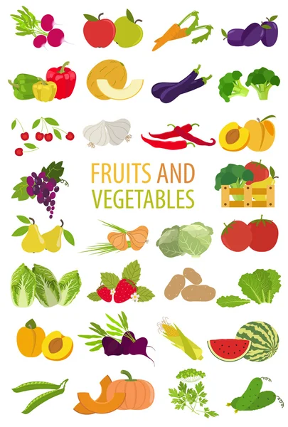 Obst und Gemüse. Ernährung. Symbolsatz — Stockvektor