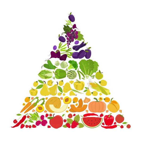 Frutas e legumes. Arco-íris de nutrição. Conjunto de ícones — Vetor de Stock