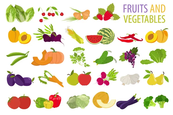 Frutas y verduras. Nutrición. Set de iconos — Vector de stock