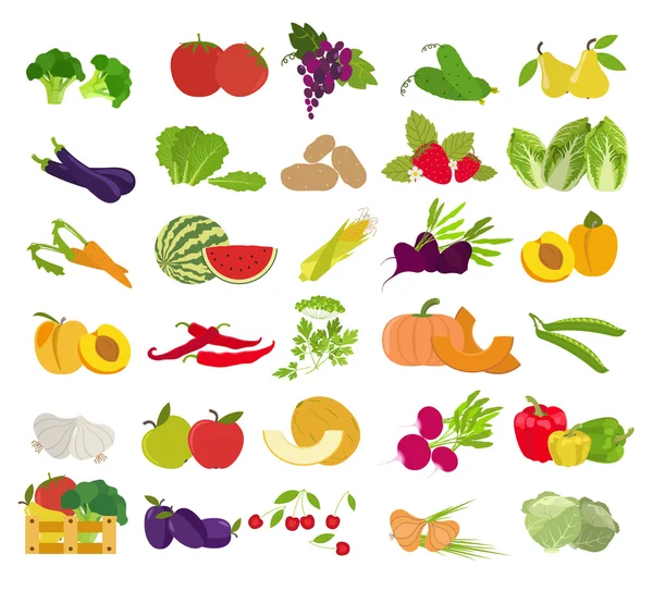 Fruits et légumes. La nutrition. Ensemble d'icônes — Image vectorielle