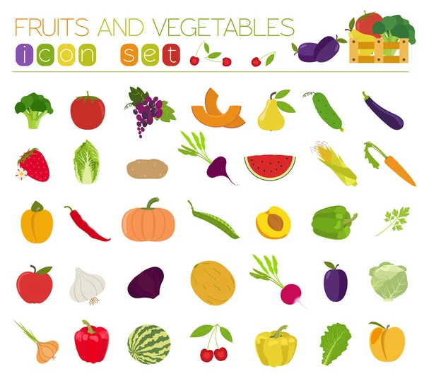 Frutas y verduras. Nutrición. Set de iconos — Vector de stock