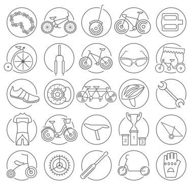 Bisiklet Icon set. Kiralama türleri. Vektör çizim doğrusal ince de