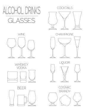 Alkol düz Icon set gözlük. Farklı alkol içecekler