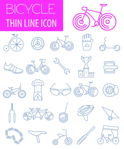 Set di icone per biciclette. Tipi di bici. Illustrazione vettoriale lineare sottile de — Vettoriale Stock