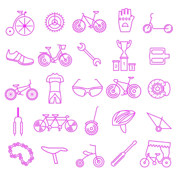 Conjunto de ícones de bicicleta. Motos. Ilustração vetorial linear fina de — Vetor de Stock