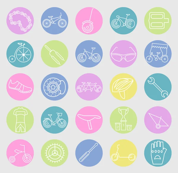 Set di icone per biciclette. Tipi di bici. Illustrazione vettoriale lineare sottile de — Vettoriale Stock