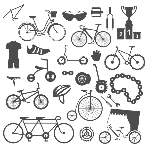 Set di icone per biciclette. Tipi di bici. Illustrazione vettoriale design piatto — Vettoriale Stock