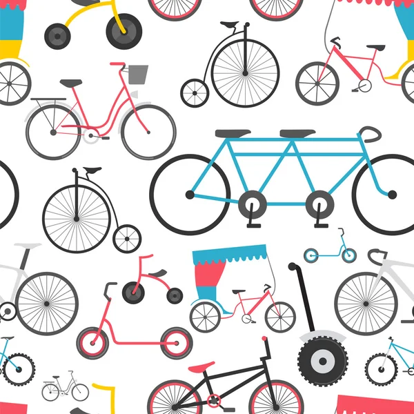 Patrón de bicicleta sin costura. Diseño plano de color. Ilustración del vector — Archivo Imágenes Vectoriales