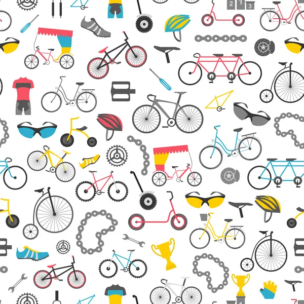 Patrón de bicicleta sin costura. Diseño plano de color. Ilustración del vector — Archivo Imágenes Vectoriales