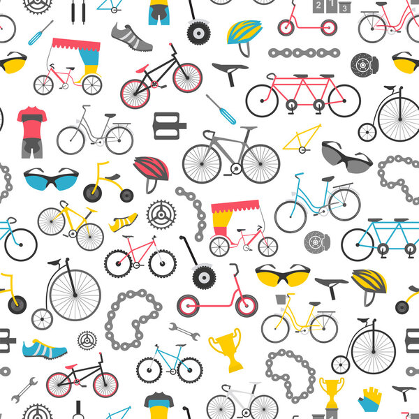 Bicycle seamless pattern. Colour flat design. Vector illustratio