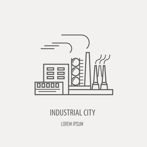 Plantilla de logotipo de fábrica industrial. Diseño de insignia lineal — Archivo Imágenes Vectoriales