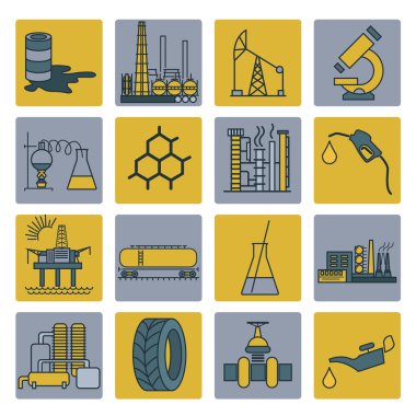 Kimya endüstrisi Icon set. Renk sürüm tasarımı