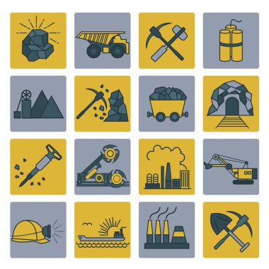 Kömür madenciliği Icon set. Renk sürüm tasarımı