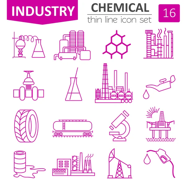 Kimya endüstrisi Icon set. İnce çizgi simgesi tasarım — Stok Vektör