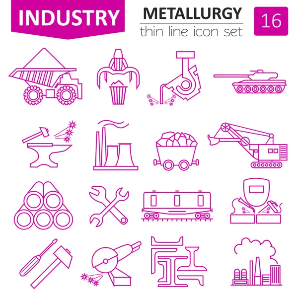 Metallurgi Ikonuppsättning. Tunn linje ikon design — Stock vektor