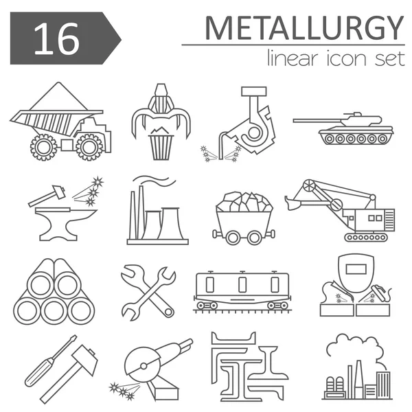 Metalurji Icon set. İnce çizgi simgesi tasarım — Stok Vektör