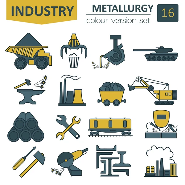 Set de iconos de metalurgia. Diseño de la versión de color — Vector de stock