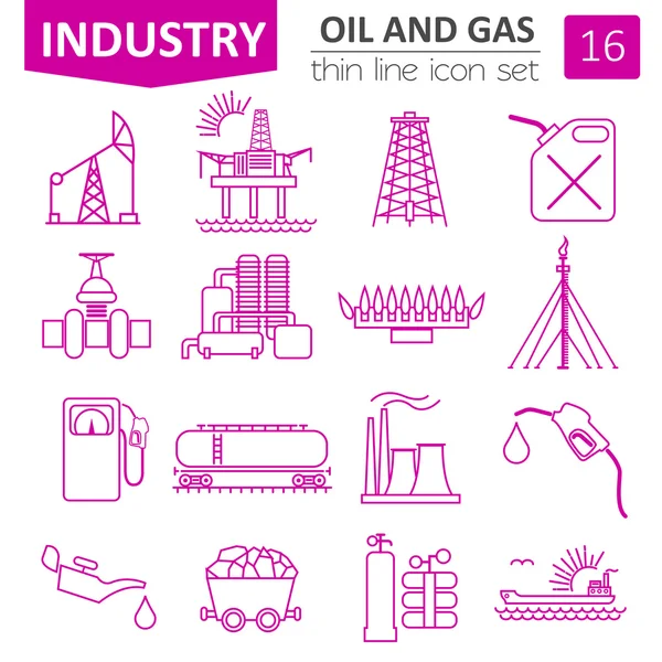 Conjunto de iconos de la industria del petróleo y gas. Diseño de iconos de línea delgada — Vector de stock