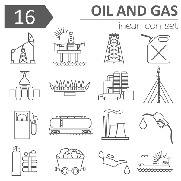 Conjunto de iconos de la industria del petróleo y gas. Diseño de iconos de línea delgada — Vector de stock