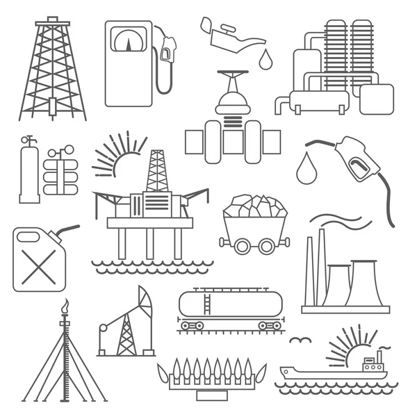 Conjunto de iconos de la industria del petróleo y gas. Diseño de iconos de línea delgada — Vector de stock